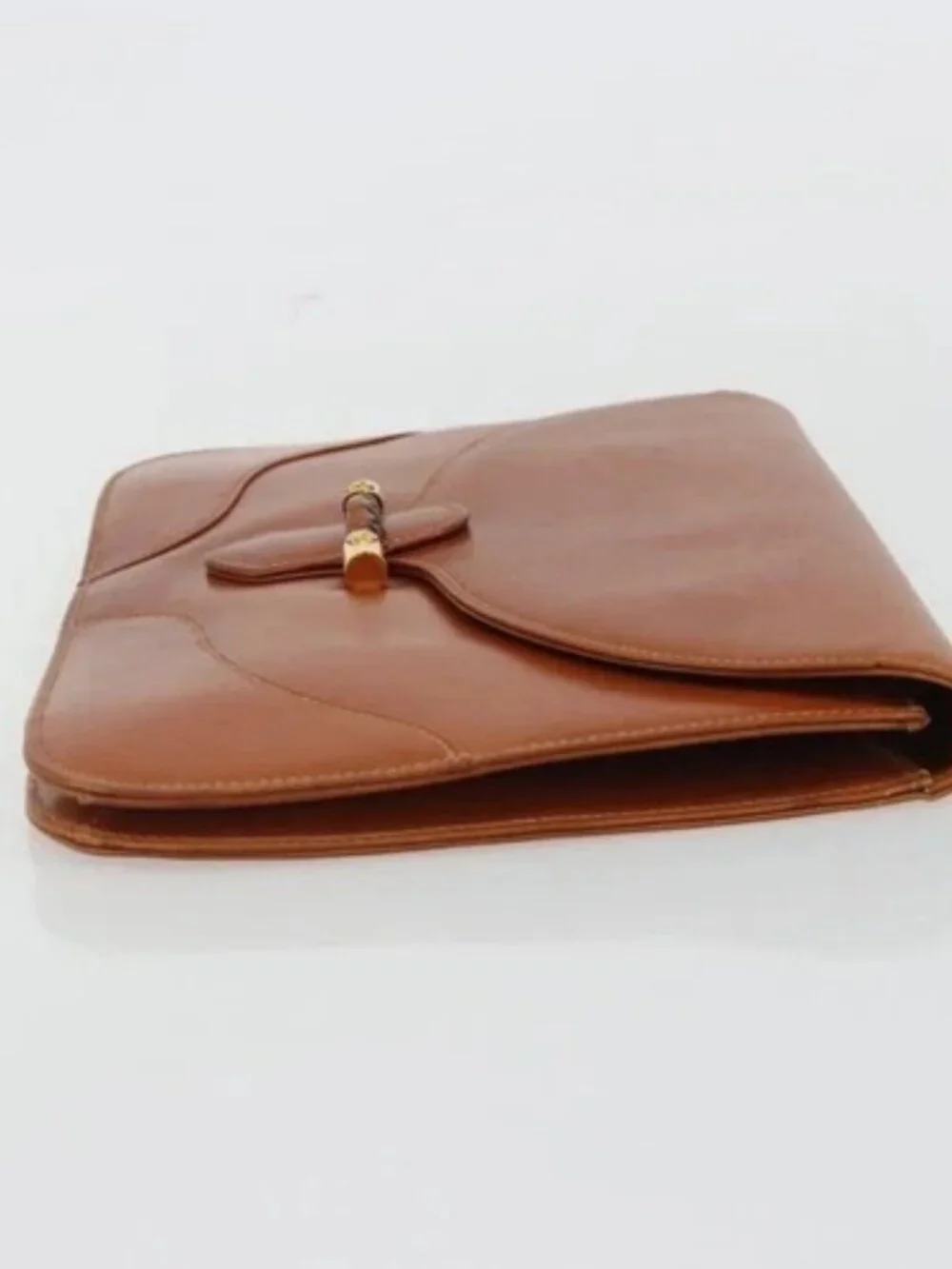 GUCCI Clutch Bag Leather Brown Gold Auth ep15027A